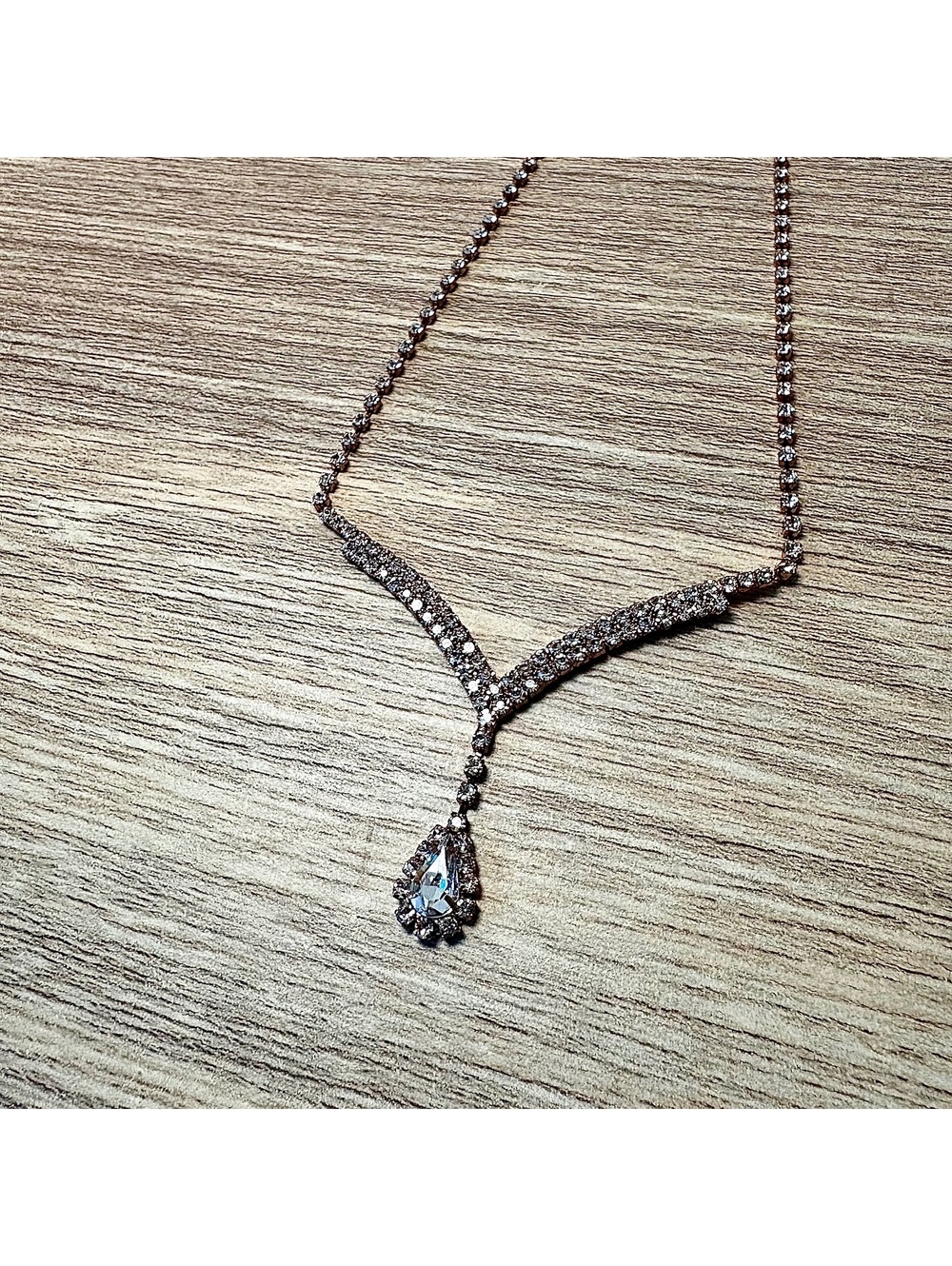Vintage Rhinestone Y Drop Necklace Teardrop Crystal Homecoming Bridal Jewelry
